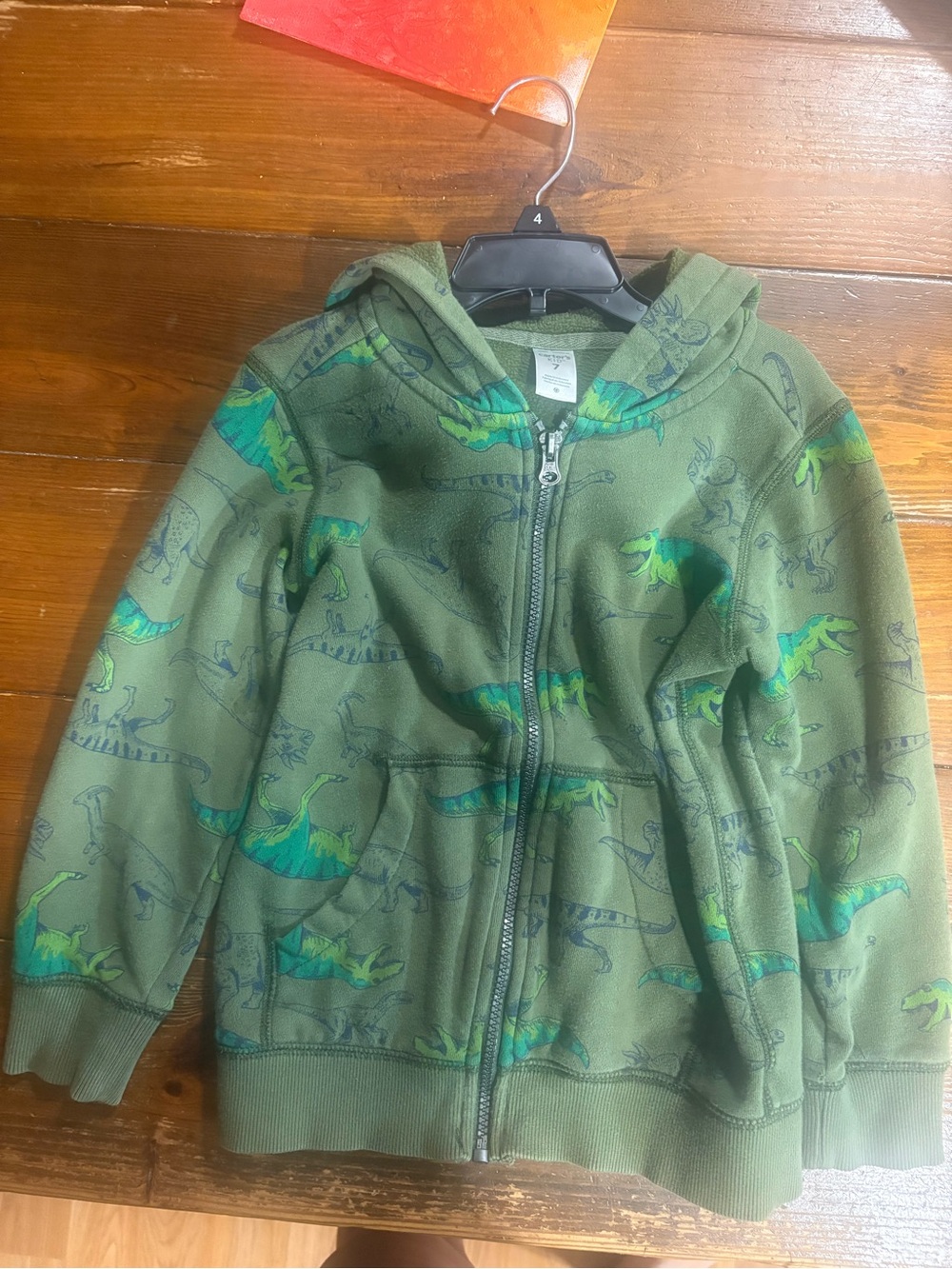 Carter's Green Dinosaur Zip Hoodie with Teal Accents